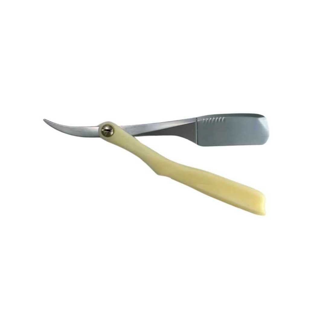 Essential shavette with light yellow handle and metal blade