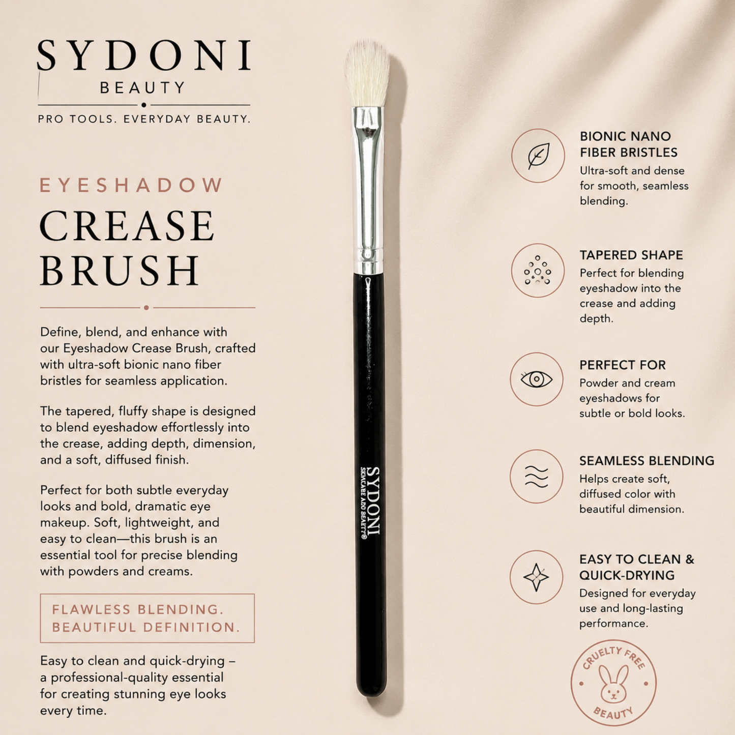 SYDONI EYESHADOW CREASE BRUSH - Goat Hair Bristles - Renee Lane Company