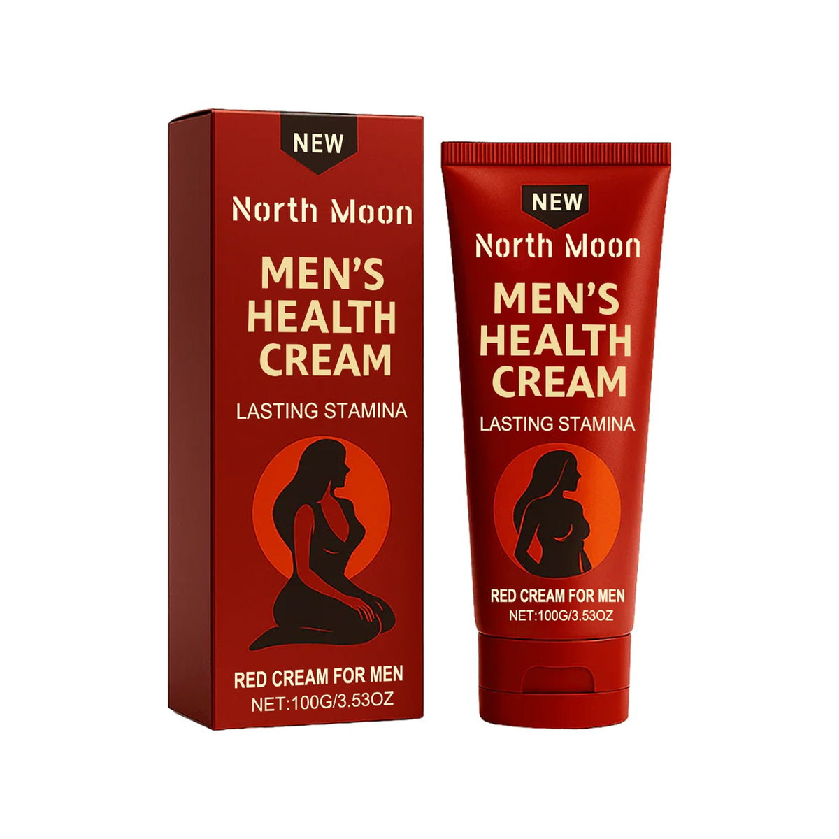 North Moon Men's Health Cream red tube and red box, front view