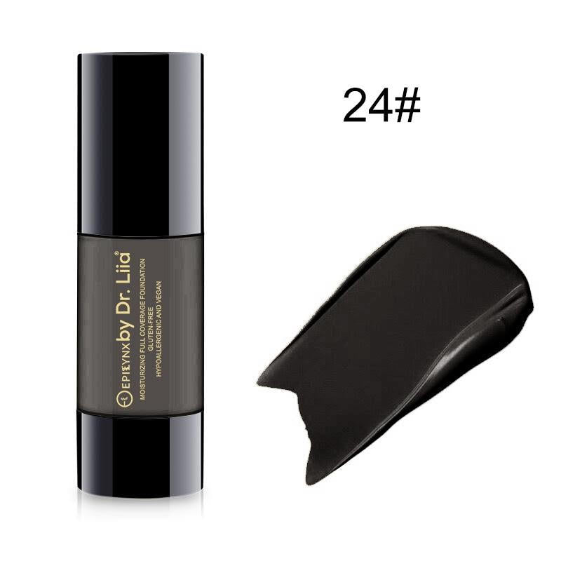 Dewy finish foundation bottle and swatch, shade 24#.
