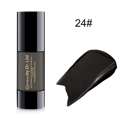 Dewy finish foundation bottle and swatch, shade 24#.