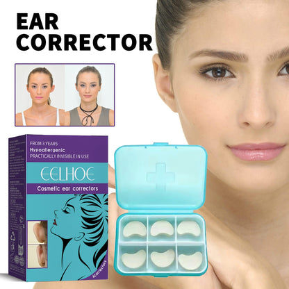 Cosmetic ear corrector stickers set with open teal case and white adhesive pads