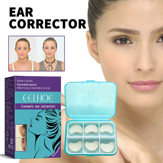 Cosmetic ear corrector stickers set with open teal case and white adhesive pads