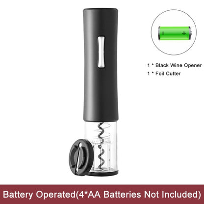 Automatic wine bottle opener, black cylindrical base with cork puller