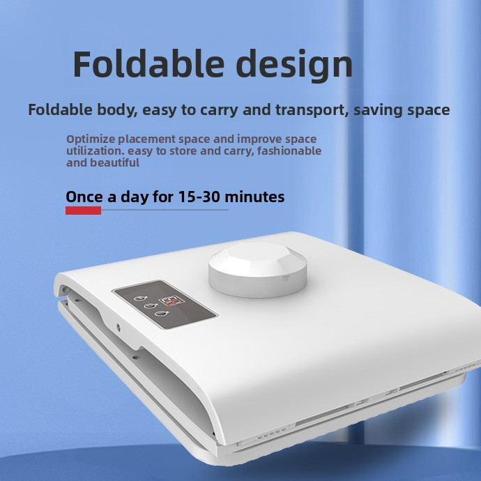 Foldable white skincare device on flat base with circular top cap and control strip