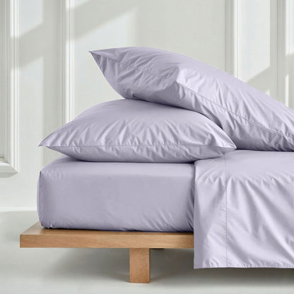 Lilac sateen pillowcase set with pillows and matching bedding set