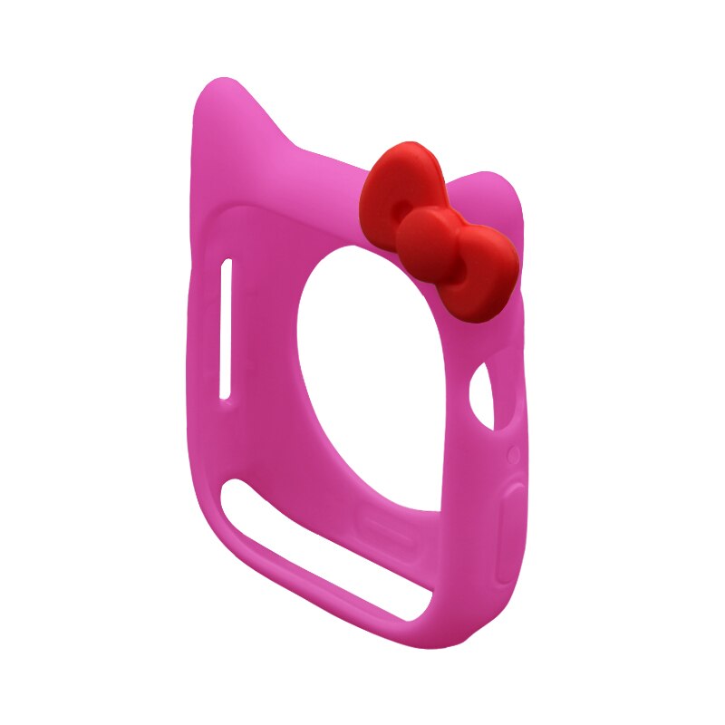 Pink cat-style watch cover case with red cat-ear accent and side button openings