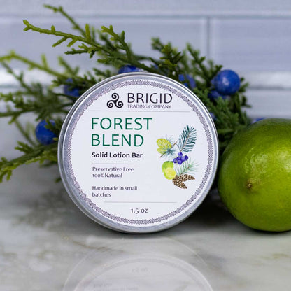 Solid lotion bar tin, Forest Blend scent, preservative free, handmade, 1.5 oz