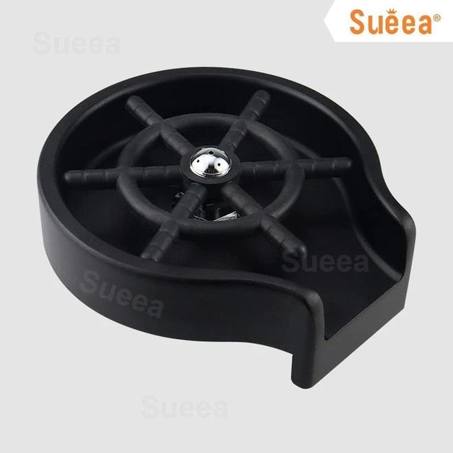 Automatic cup washer black base with cross-shaped nozzle and metal center cap
