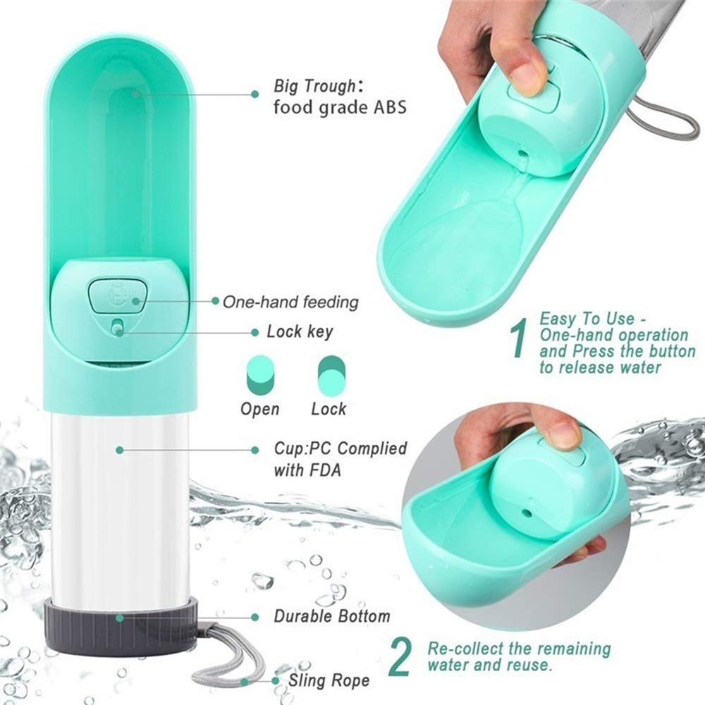 Portable dog water bottle with one-hand open lock and drinking spout