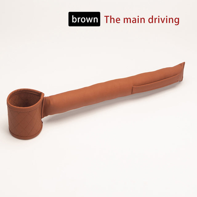 Brown leather car seat gap filler cover with cup end
