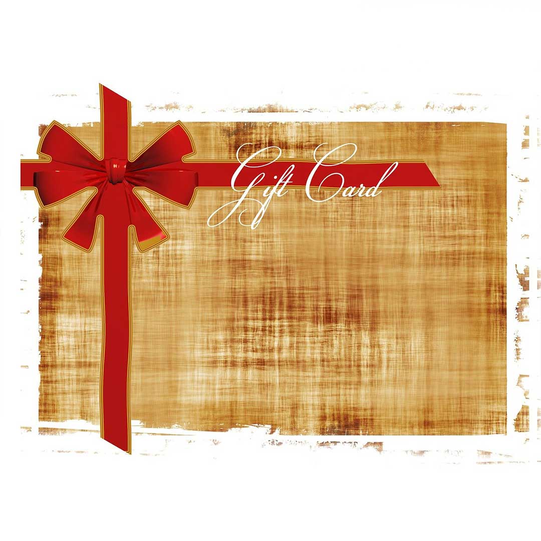 Digital gift card with gold background and red bow ribbon border