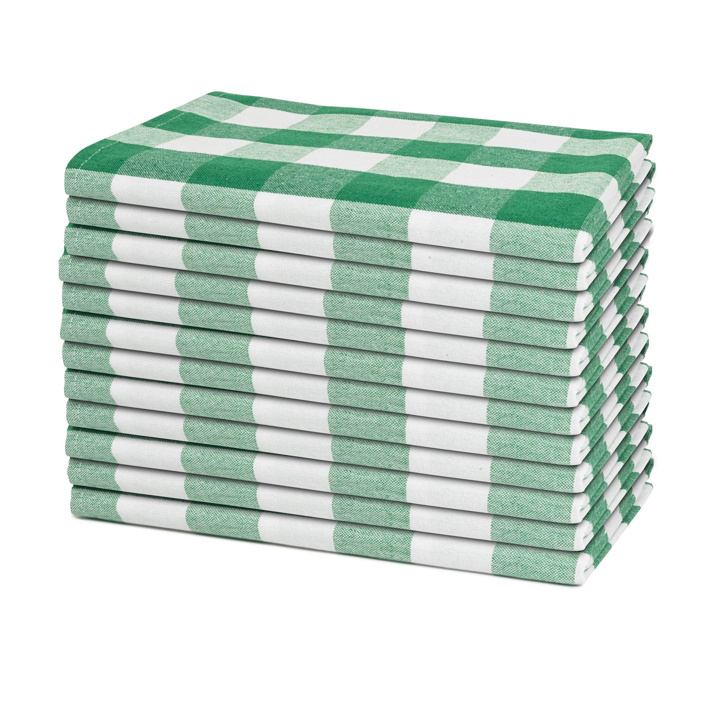 Plaid dinner napkins, stacked, green and white check pattern