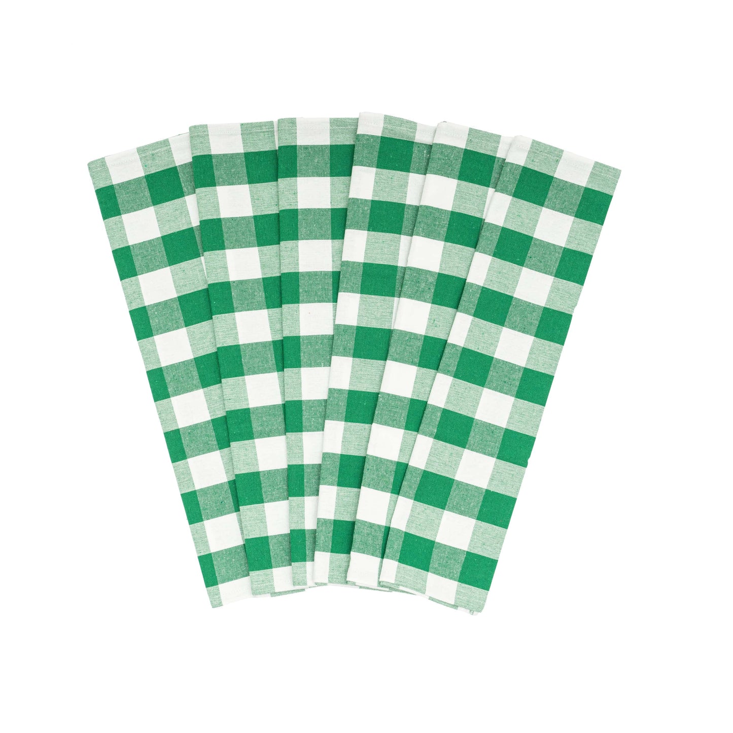 Plaid kitchen towels, green and white check pattern, folded set