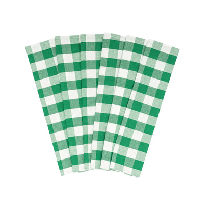 Plaid kitchen towels, green and white check pattern, folded set