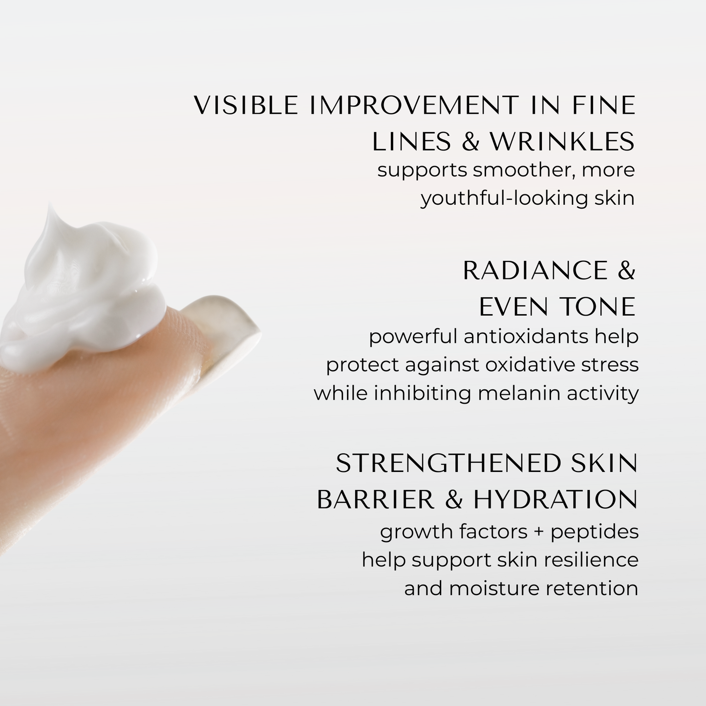 Facial serum cream swatch on fingers