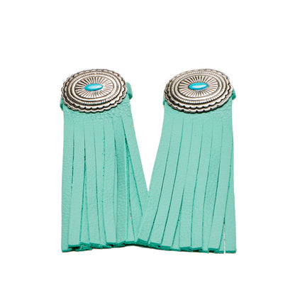 Turquoise boot tassel pair with silver concho and turquoise center