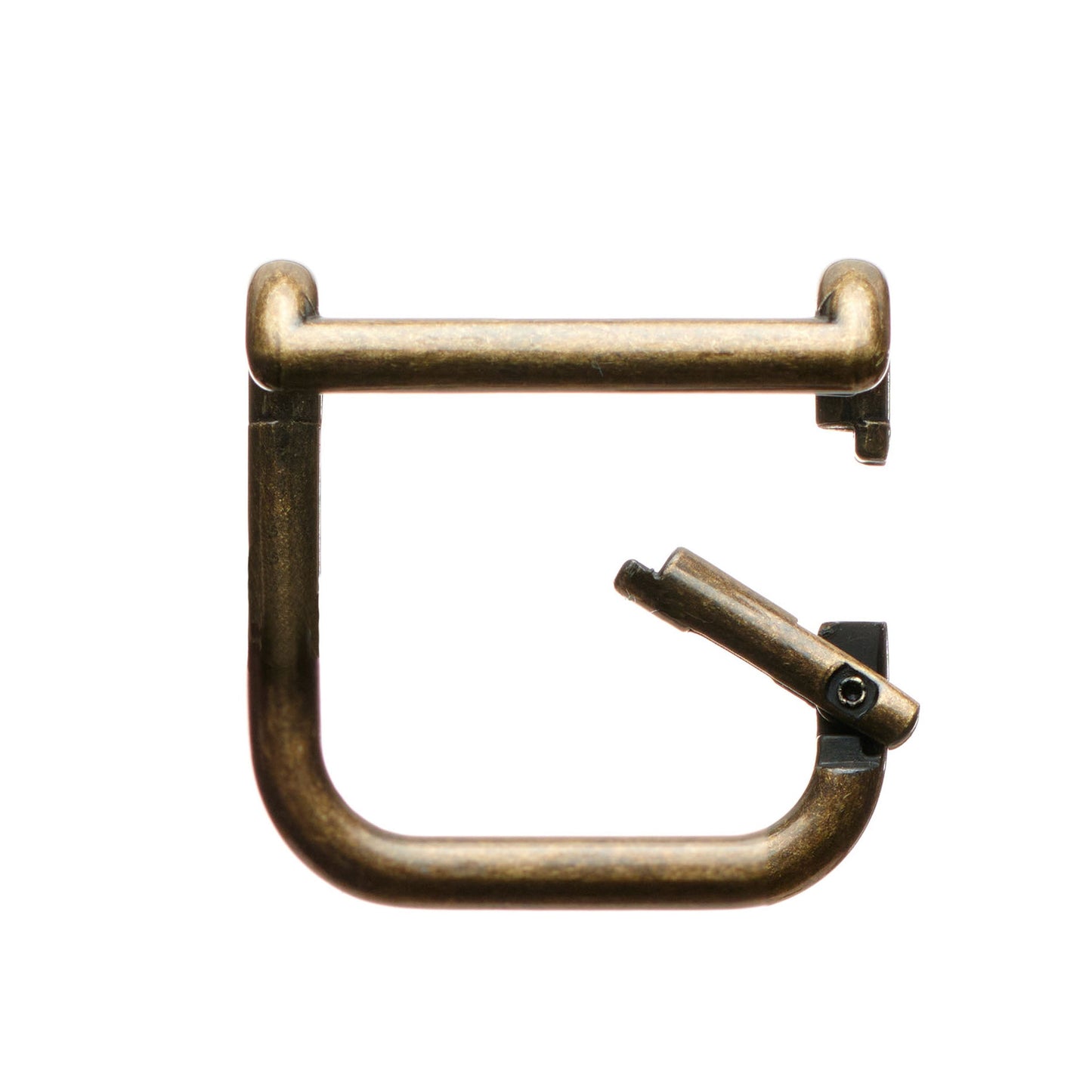 Gold boot pull clip with metal handle bar and spring-loaded latch.