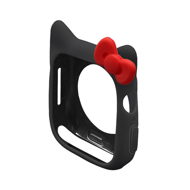 Black cat-style watch cover case with red cat-ear accent and open display cutout