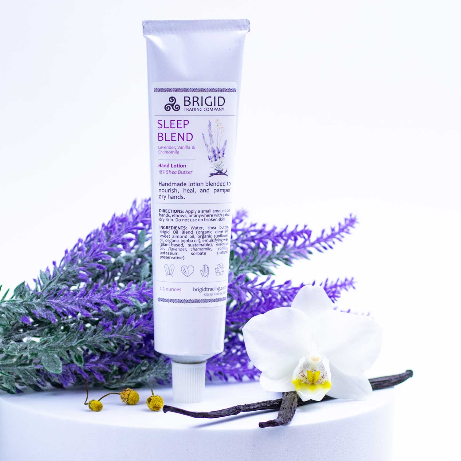 Sleep Blend hand lotion tube with lavender chamomile vanilla scent, white cap