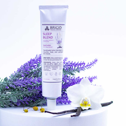 Sleep Blend hand lotion tube with lavender chamomile vanilla scent, white cap
