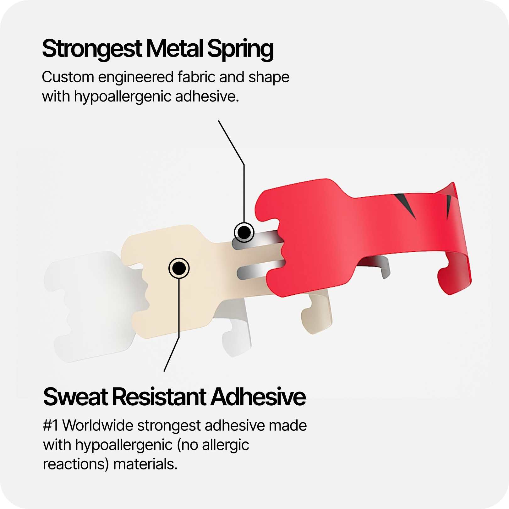 Nasal strips with hypoallergenic adhesive diagram showing adhesive strip pieces