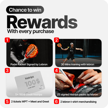 Nasal strips promotional rewards graphic featuring signed items and credit ticket cards