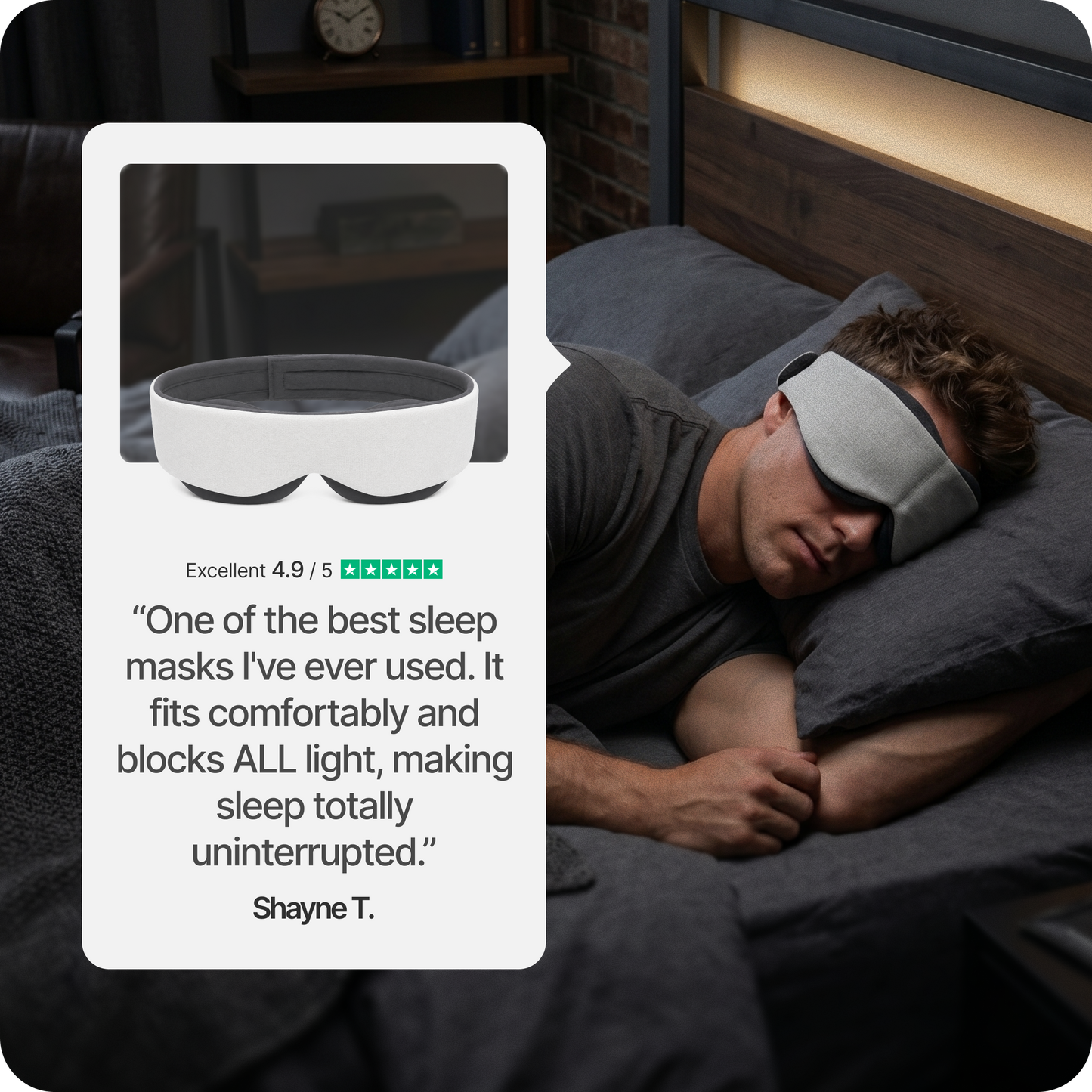 Eclipse sleep mask in light gray and dark gray with curved eye coverage