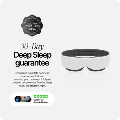 Eclipse sleep mask with light gray outer fabric and dark padded eye cups