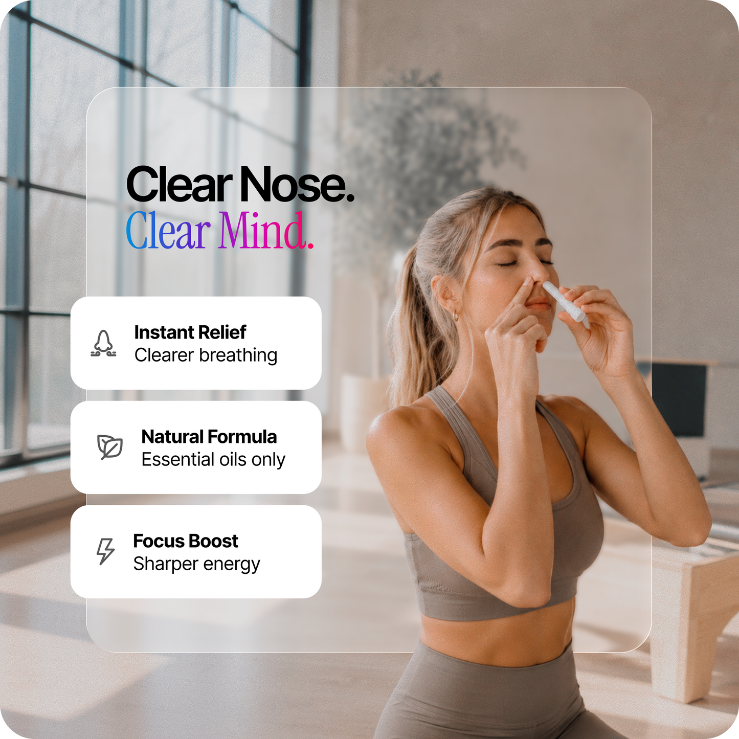 Essential nasal stick held near the nose by a person during use