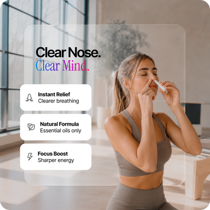 Essential nasal stick held near the nose by a person during use