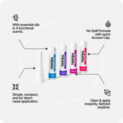 Essential nasal sticks set of four white tubes with colored labels and caps