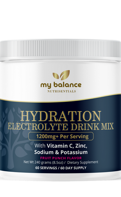 Electrolyte drink mix tub, front label text and nutrition highlights