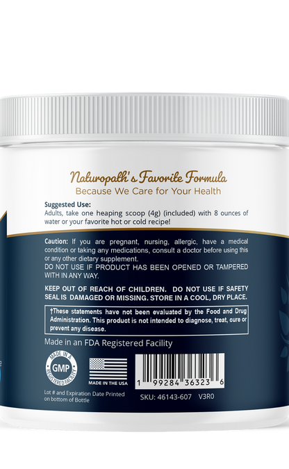 Electrolyte drink mix tub, back label with directions, warnings, and barcode
