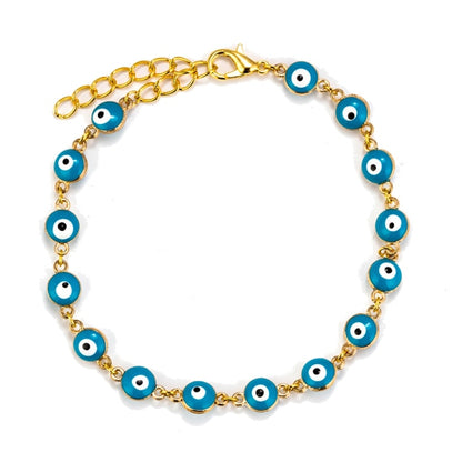 Gold-tone evil-eye charm bracelet with repeated blue eye bead pendants