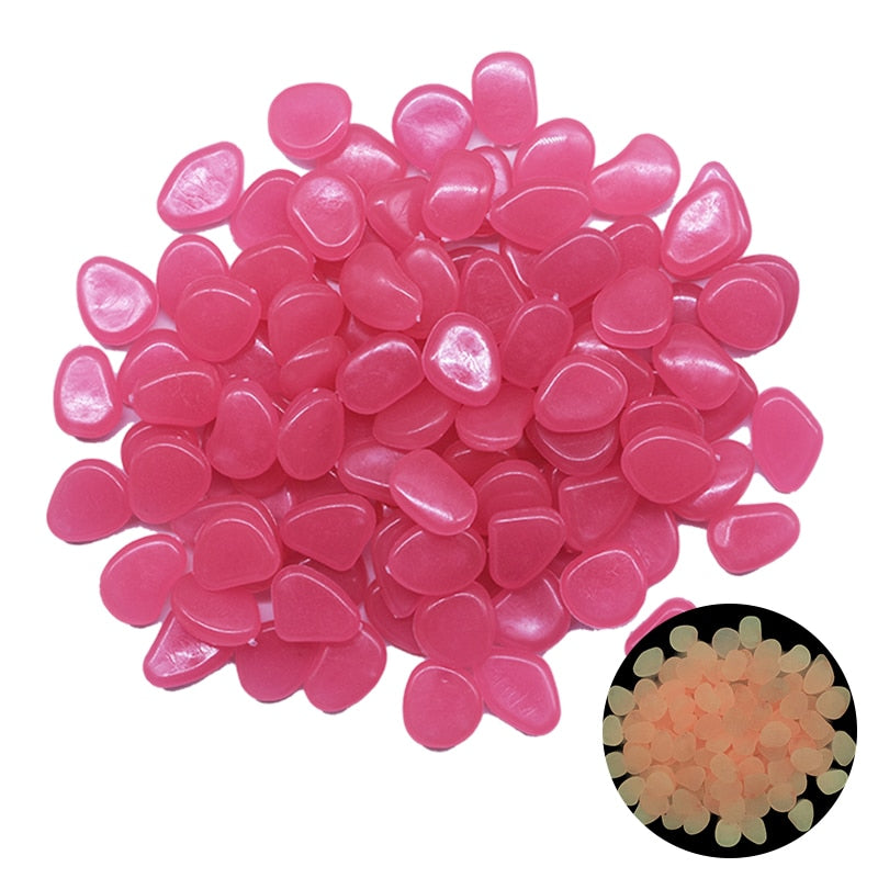 Glow-in-the-dark garden pebbles, hot pink translucent smooth stones