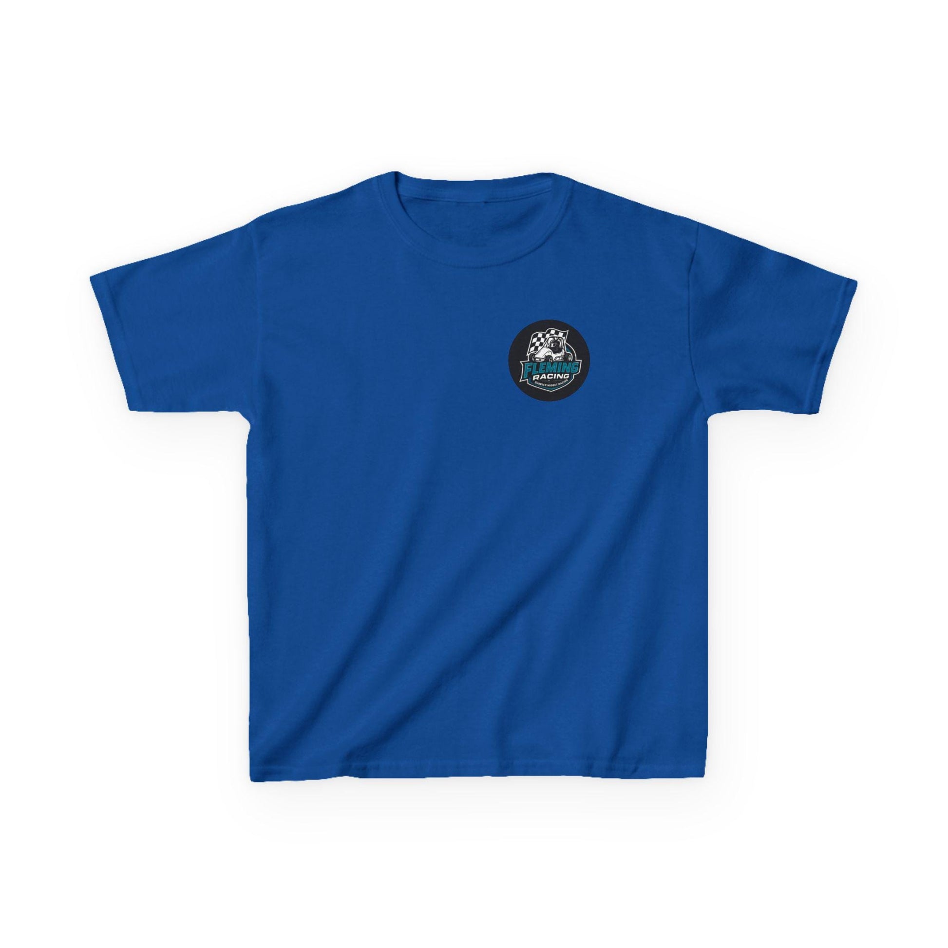 Kids racing logo T-shirt, royal blue with small round badge logo on chest