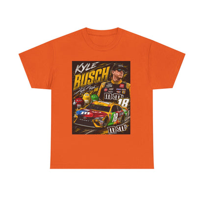 Orange crewneck racing T-shirt with front graphic