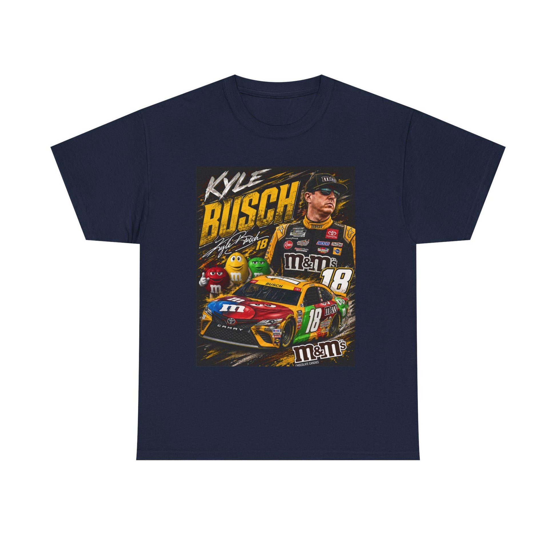Navy NASCAR racing tee with square Kyle Busch car #18 graphic