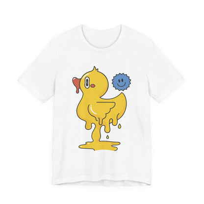 White graphic duck T-shirt with blue smiley companion print