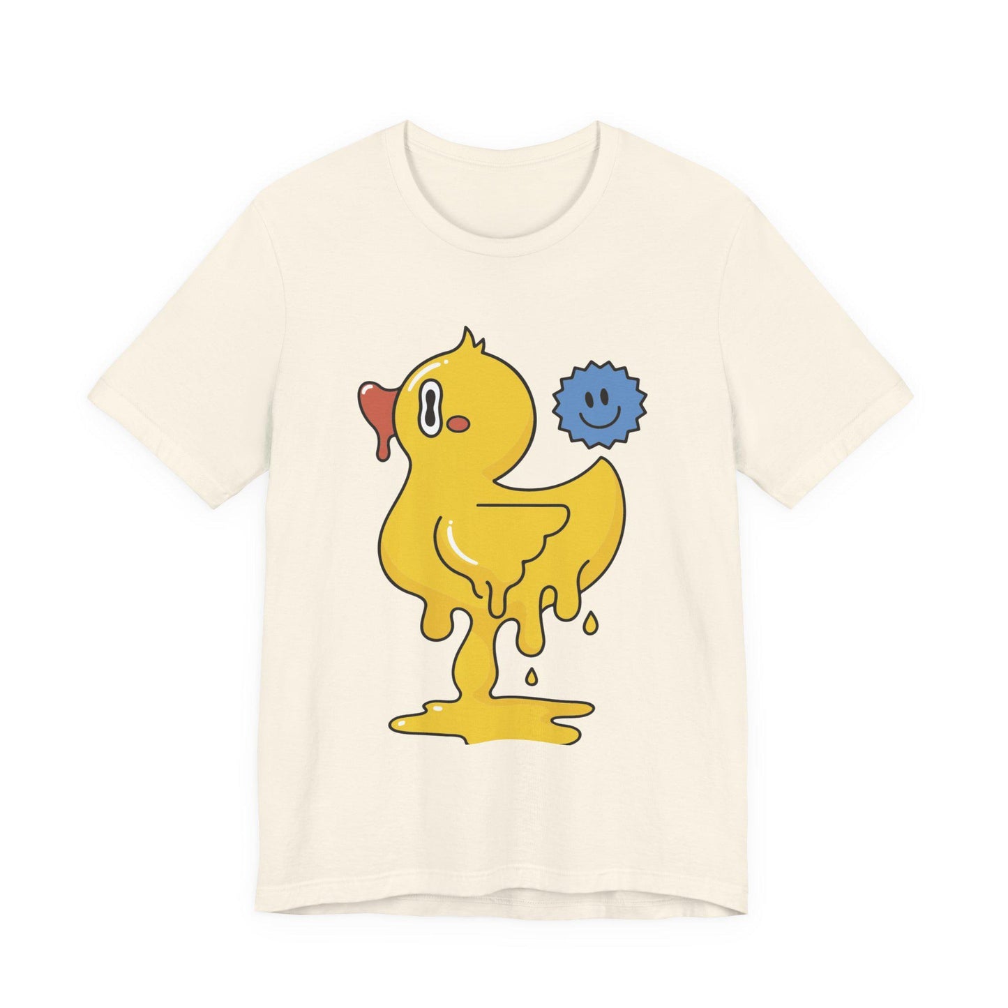 Cream graphic duck T-shirt with blue smiley companion print