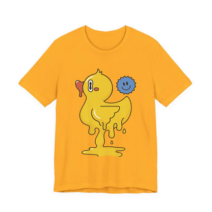 Orange graphic duck T-shirt with blue smiley companion print