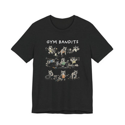 Black crew-neck Gym Bandits T-shirt with centered raccoon graphic