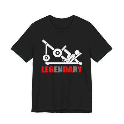 Black crewneck T-shirt with white gaming graphic and red "LEGENDARY" lettering