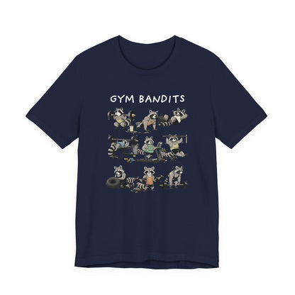 Navy crew-neck Gym Bandits T-shirt with raccoon graphic front