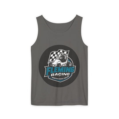 Racing tank top in dark gray with large circular car logo graphic on front