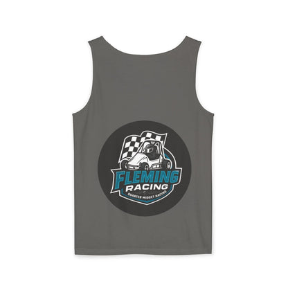 Racing tank top in dark gray with centered circular car logo graphic on front