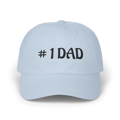 Light blue dad cap with embroidered #1 DAD text on the front panel.