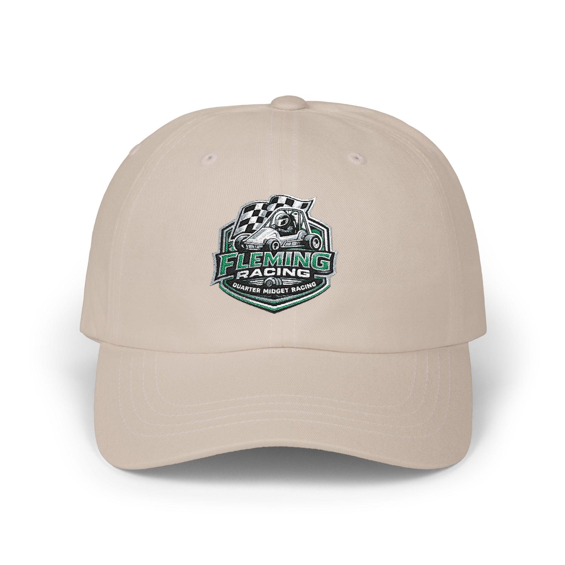 Fleming Racing soccer crest dad cap, khaki with embroidered logo at front