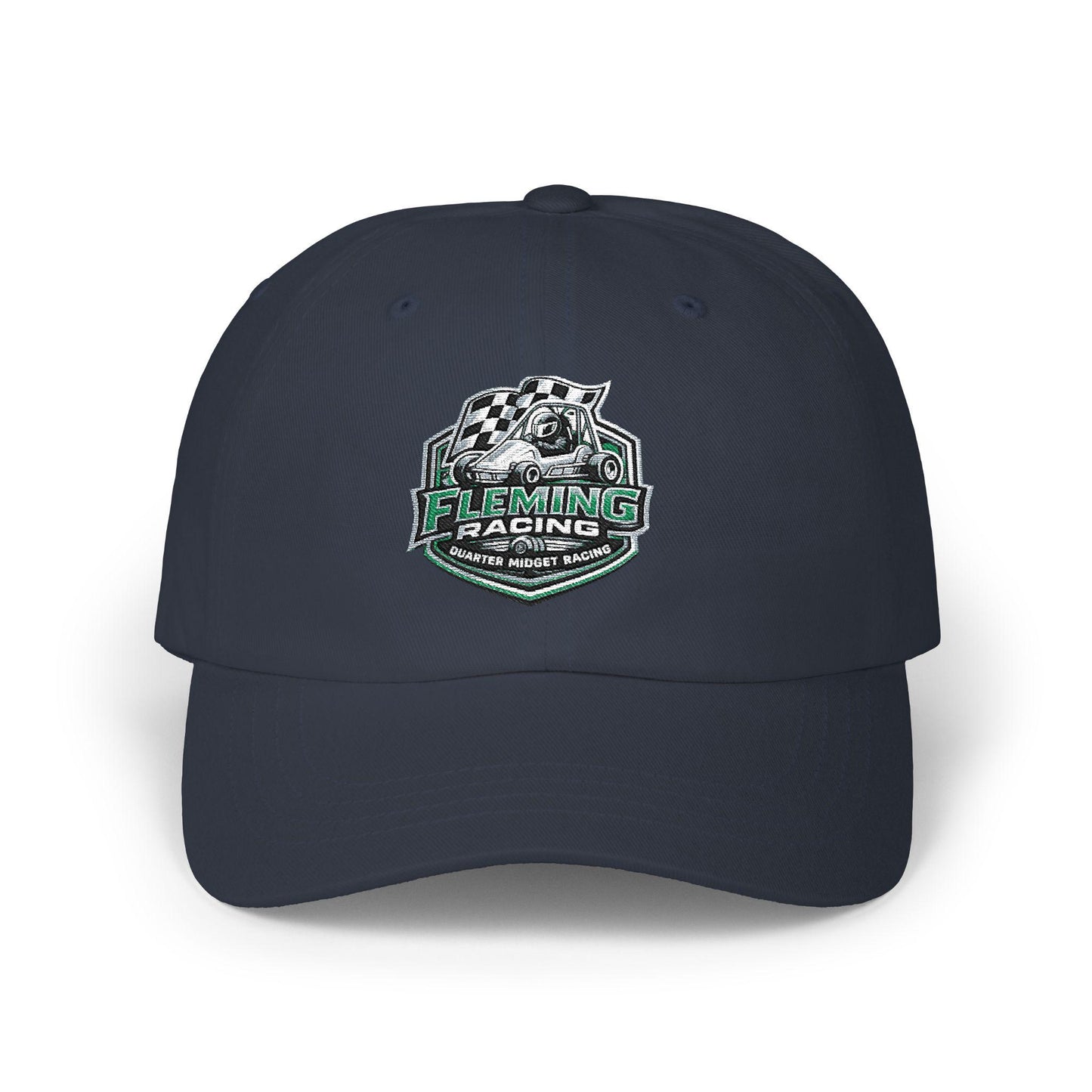 Fleming Racing soccer crest dad cap, navy with embroidered logo at front
